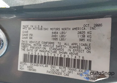 2007 Mitsubishi Eclipse Spyder Gt from USA, damaged, VIN 4A3AL35T97E037476